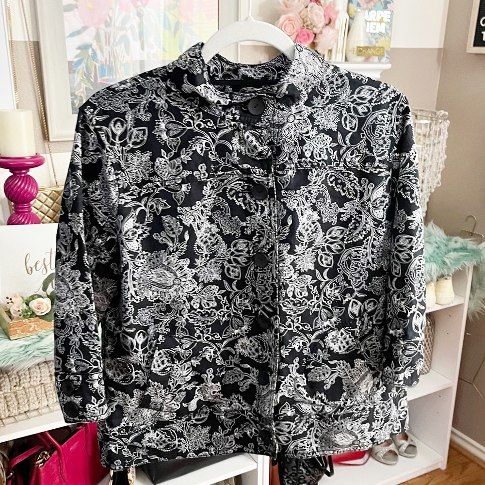 Croft & Barrow paisley floral 3/4 sleeve button down jacket size Petite MP